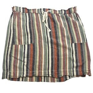 Caslon Linen Blend Paperbag Skirt Elastic Striped Pockets XL